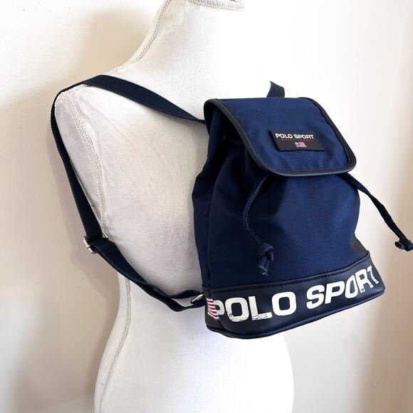 Vintage Y2K Polo Sport Ralph Lauren Mini Backpack Bucket Bag Blue Preppy USA - Picture 9 of 10